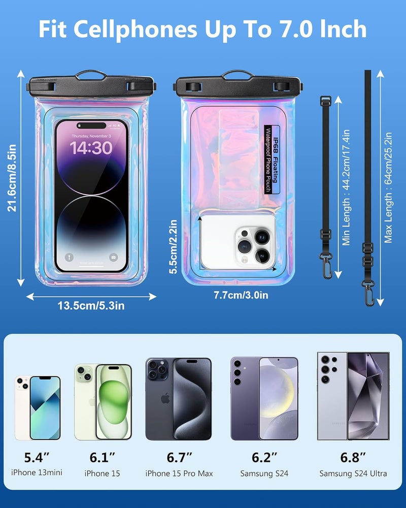 Razobws Waterproof Phone Pouch Floating, IPX68 Waterproof Phone Case with Lanyard for iPhone 16 15 14 13 12 Pro Max Samsung S25 S24 S23 S22, Up to 7 Inch, Beach Vacation Essentials, Dazzling Purple - Image 3